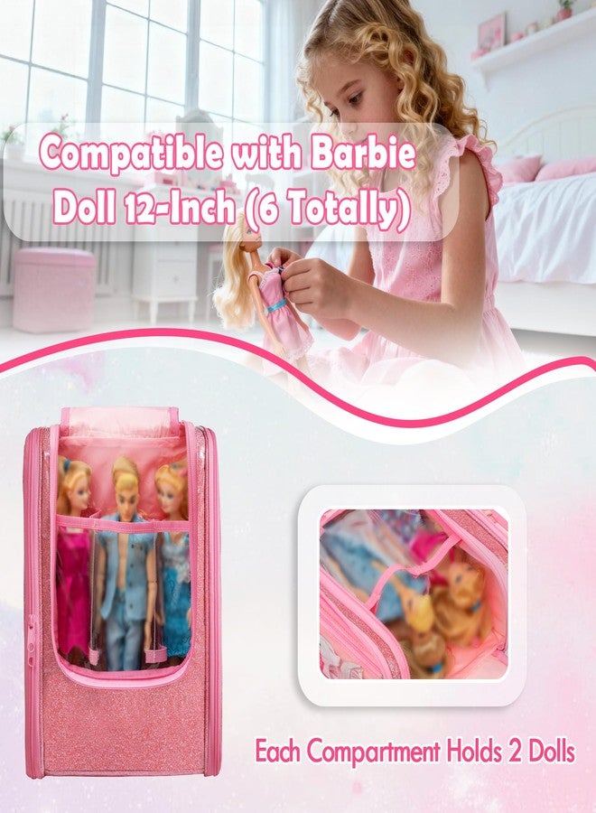 LoDrid Travel Carrying Case Compatible with Barbie Dolls 12-inch Holds up to 6 Dolls, Display Organizer with Hanging Hook, Doll Clothes Storage with Multiple Pockets for Accessories, Bag Only, Pink - Image 3